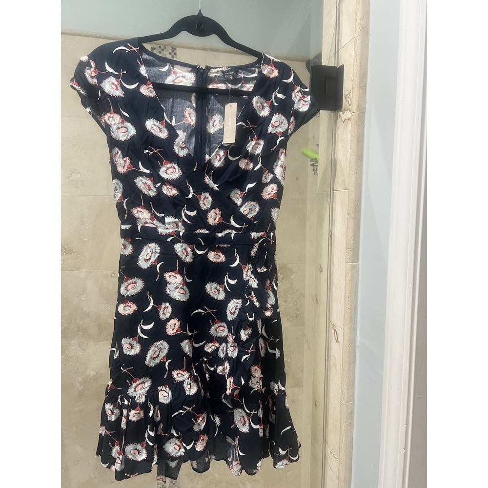 J Crew Mercantile Blue Floral Faux Wrap Mini Dress Sz 2 Short Sleeve Fall